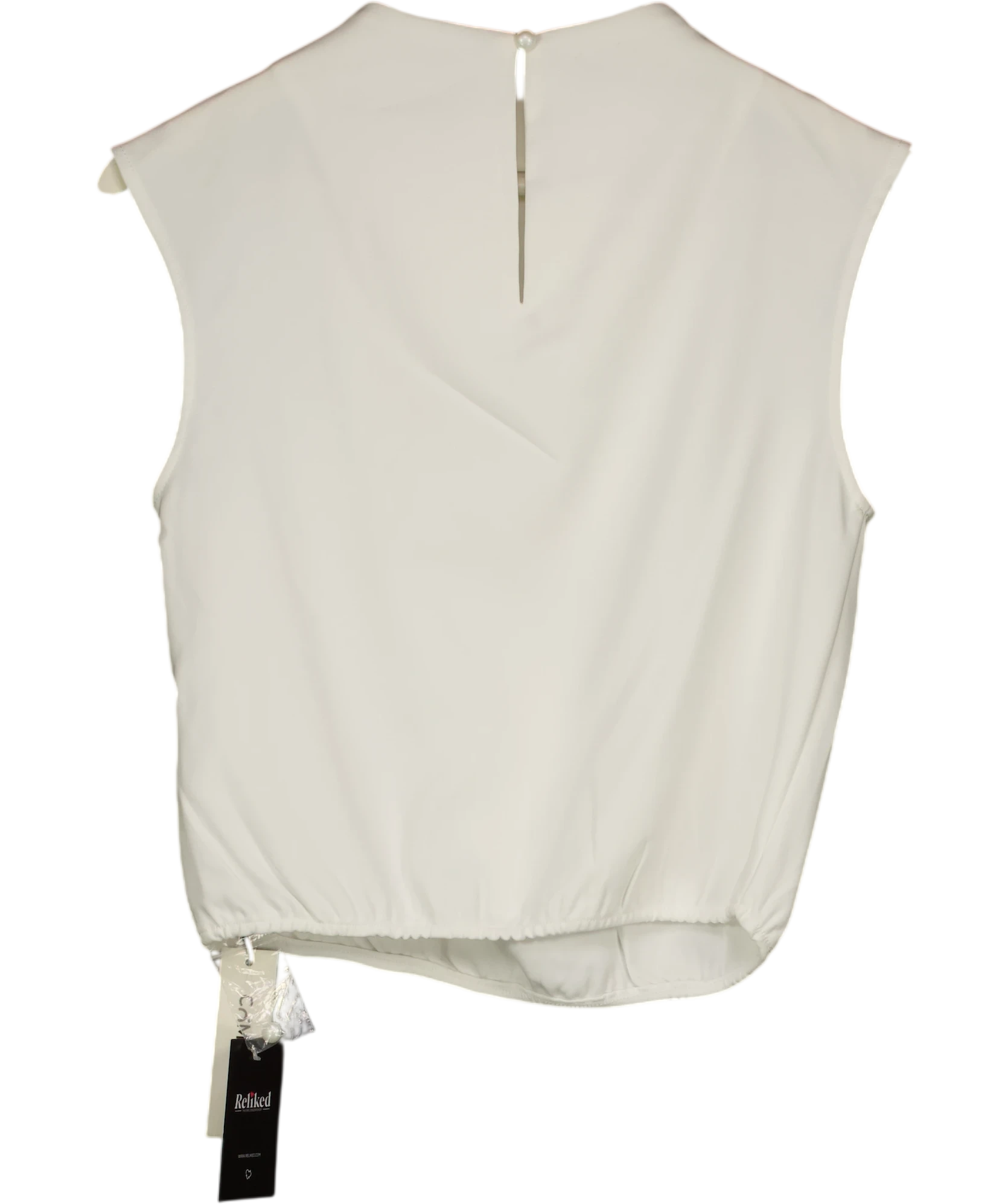 Commense Cream Pleated High Neck Cap Sleeve Top Cream, size UK S — back