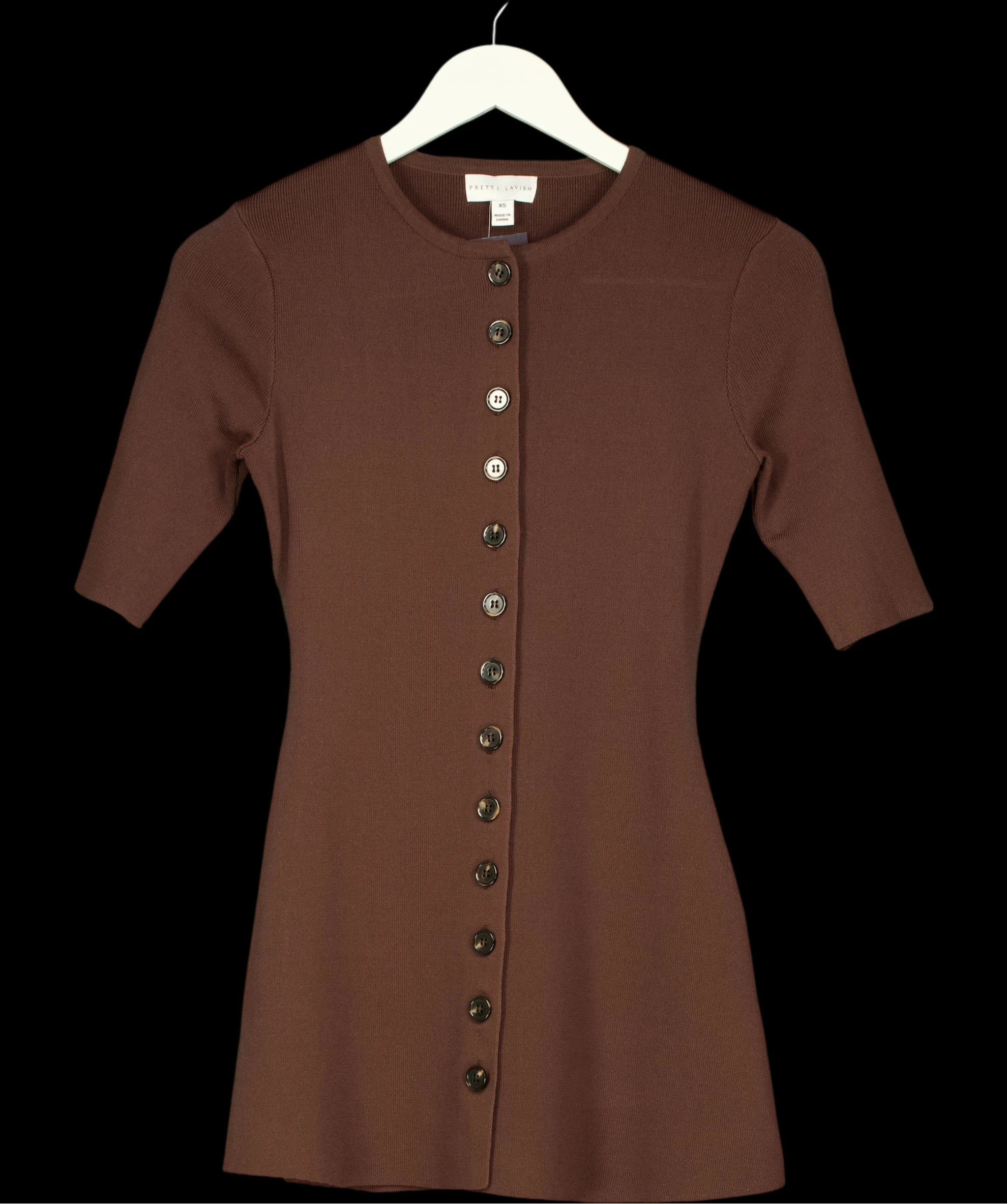 PRETTY LAVISH Brown Lilah Longline Knit Short Sleeve Top Chocolate Brown, size UK XS — detail