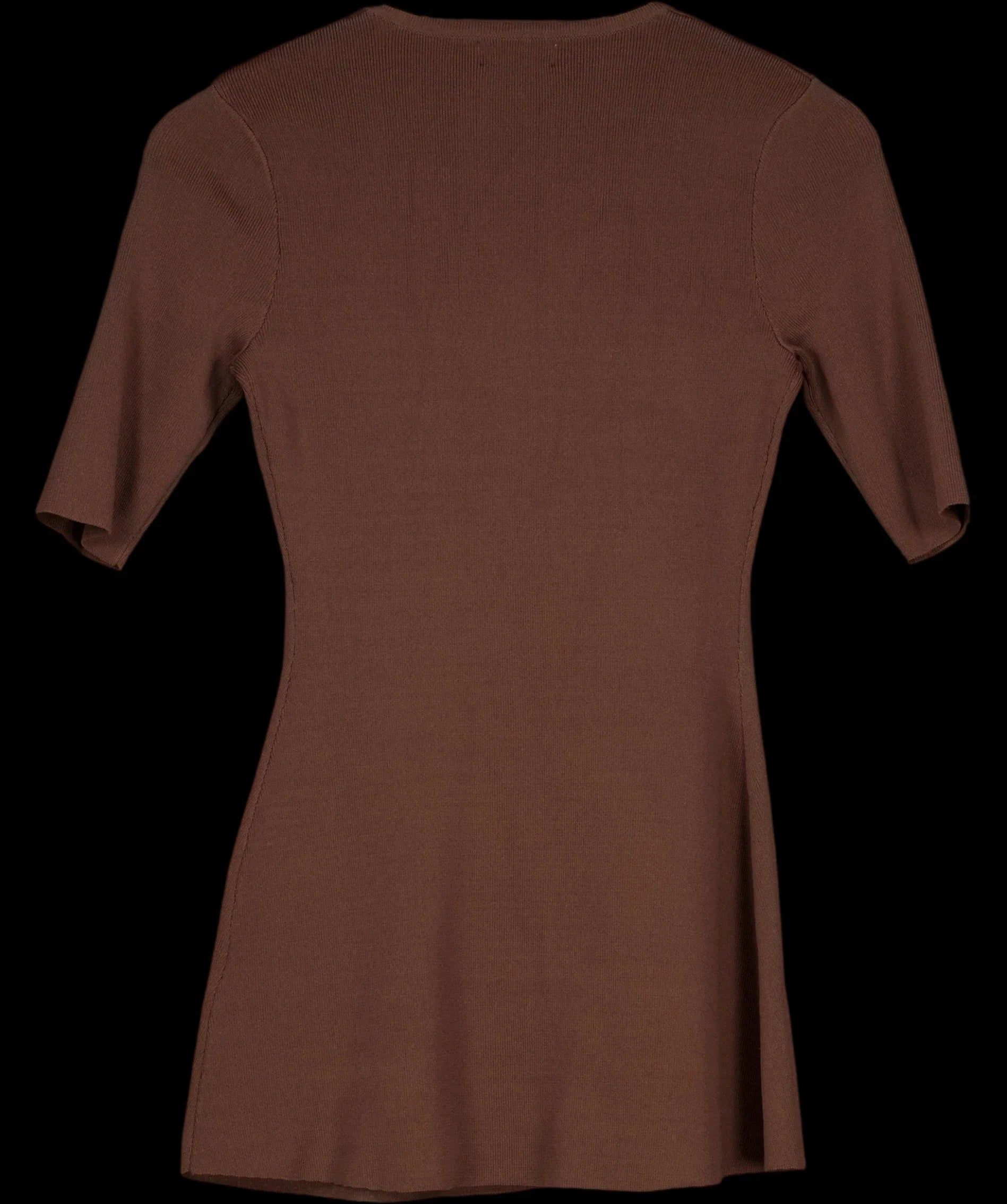 PRETTY LAVISH Brown Lilah Longline Knit Short Sleeve Top Chocolate Brown, size UK XS — label