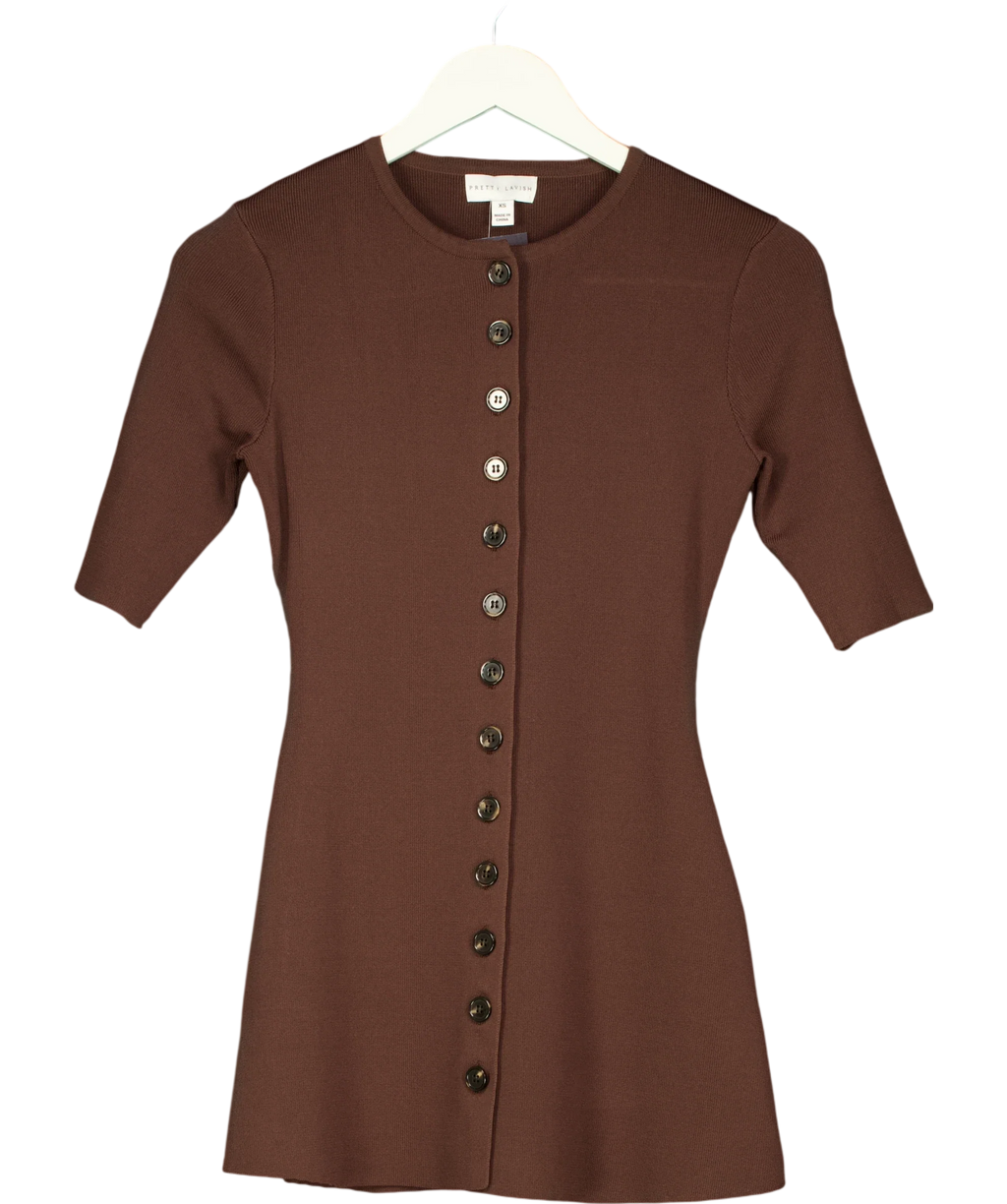PRETTY LAVISH Brown Lilah Longline Knit Short Sleeve Top Chocolate Brown, size UK XS — front