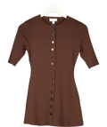 PRETTY LAVISH Brown Lilah Longline Knit Short Sleeve Top Chocolate Brown, size UK XS — front
