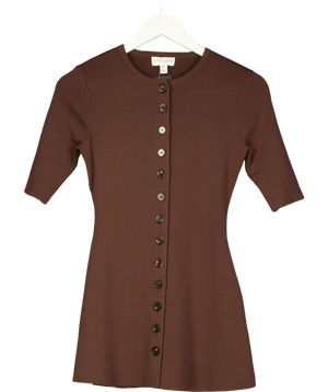 PRETTY LAVISH Lilah Longline Knit Short Sleeve Top Chocolate Brown UK XS