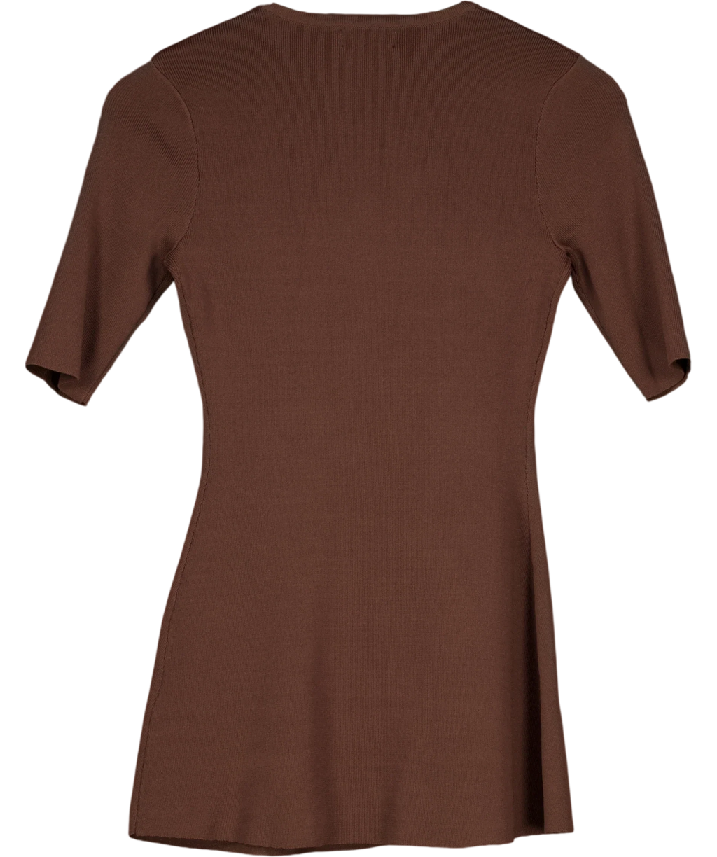 PRETTY LAVISH Brown Lilah Longline Knit Short Sleeve Top Chocolate Brown, size UK XS — back