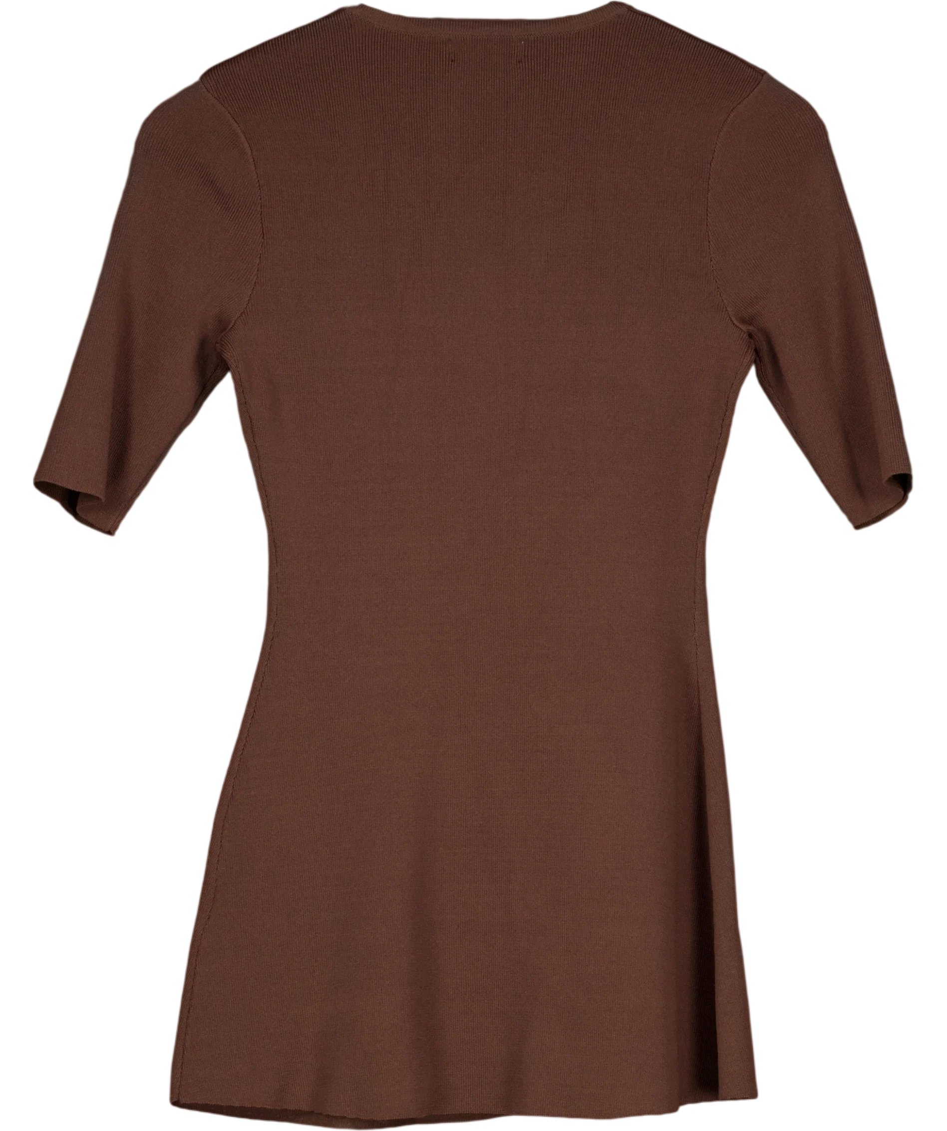 PRETTY LAVISH Brown Lilah Longline Knit Short Sleeve Top Chocolate Brown, size UK XS — back
