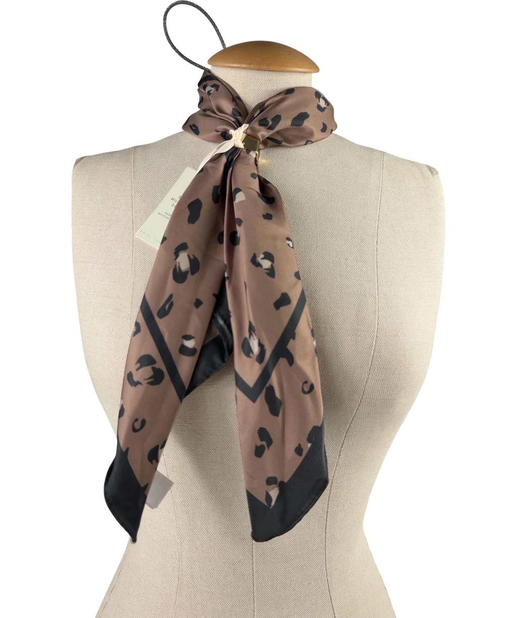 Katie Loxton Brown Leopard Satin Multiway Scarf One Size — back