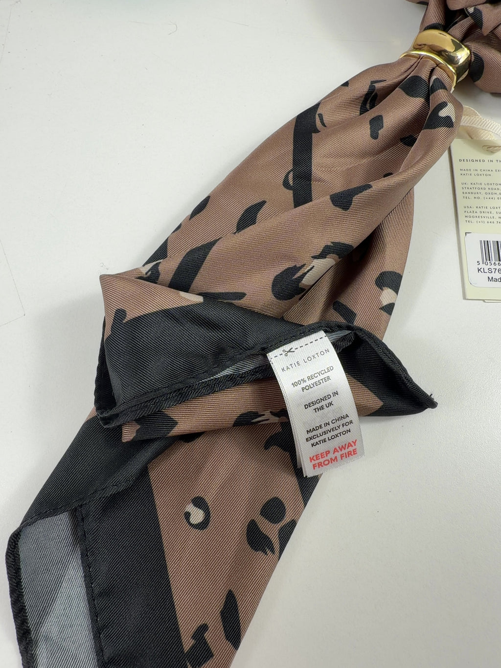 Katie Loxton Brown Leopard Satin Multiway Scarf One Size — label
