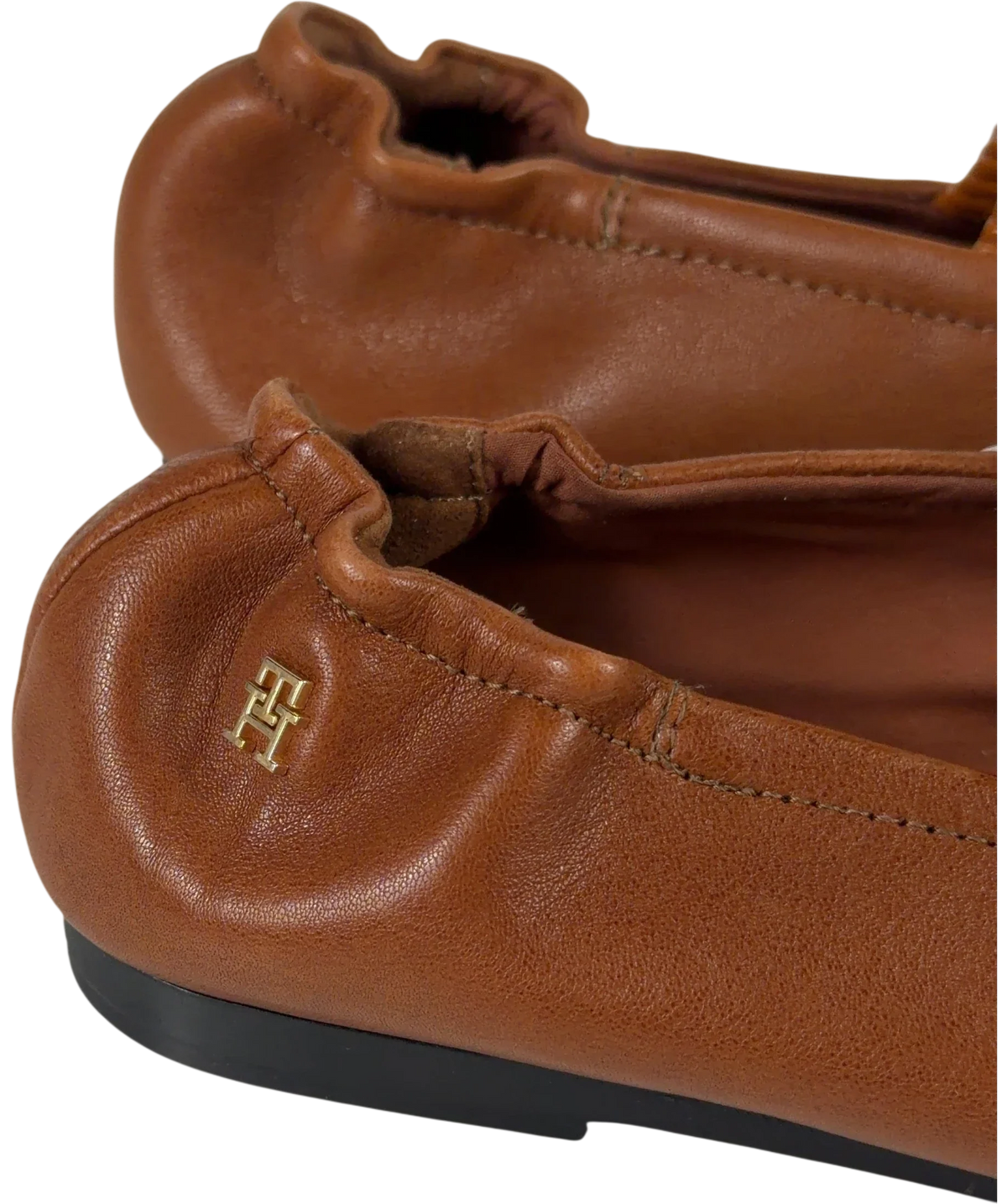 TOMMY HILFIGER Tan Brown Leather Elasticated Strap Ballerinas UK 5 EU 38 — Extra shot