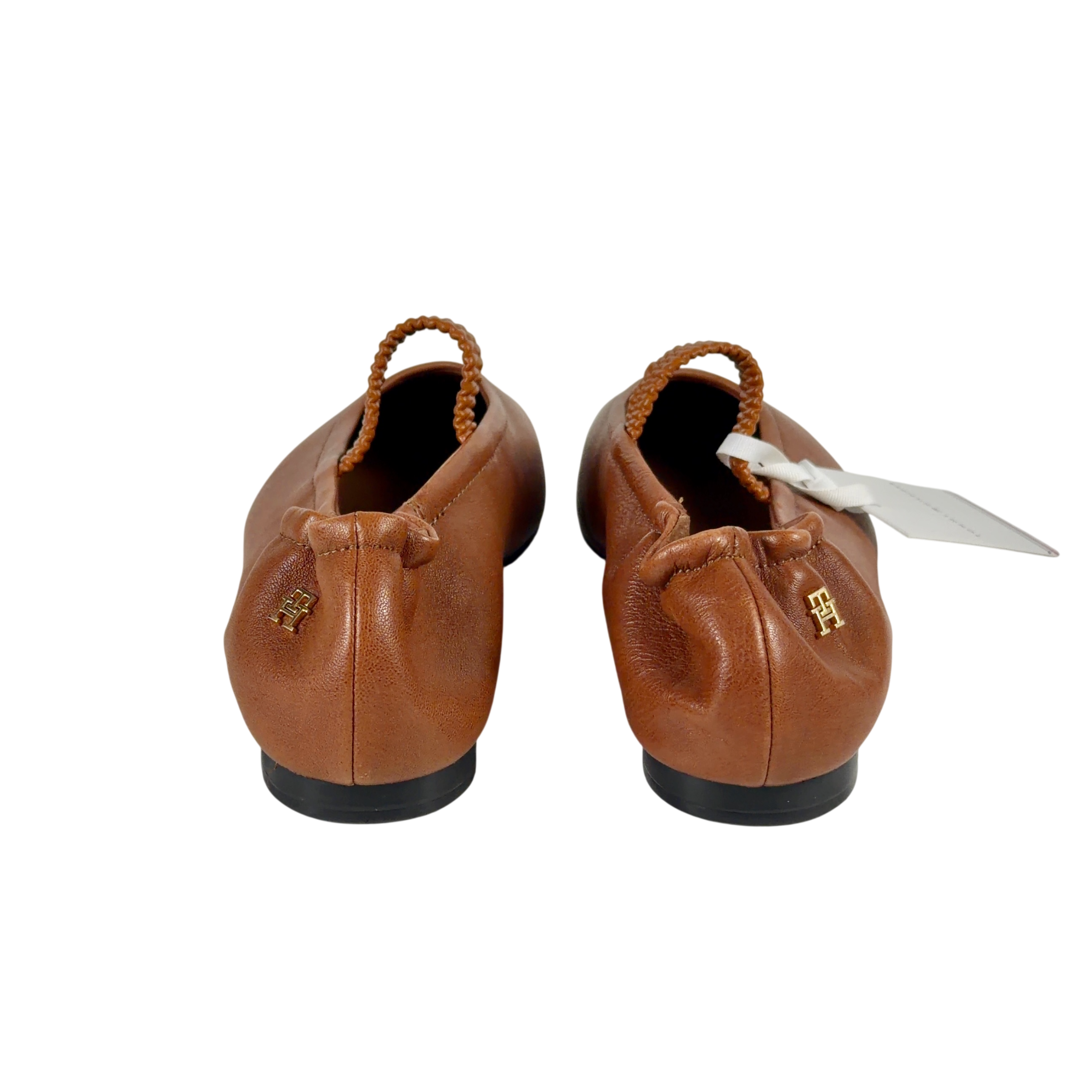 TOMMNY HILFIGER Tan Brown Leather Elasticated Strap Ballerinas UK 5 EU 38