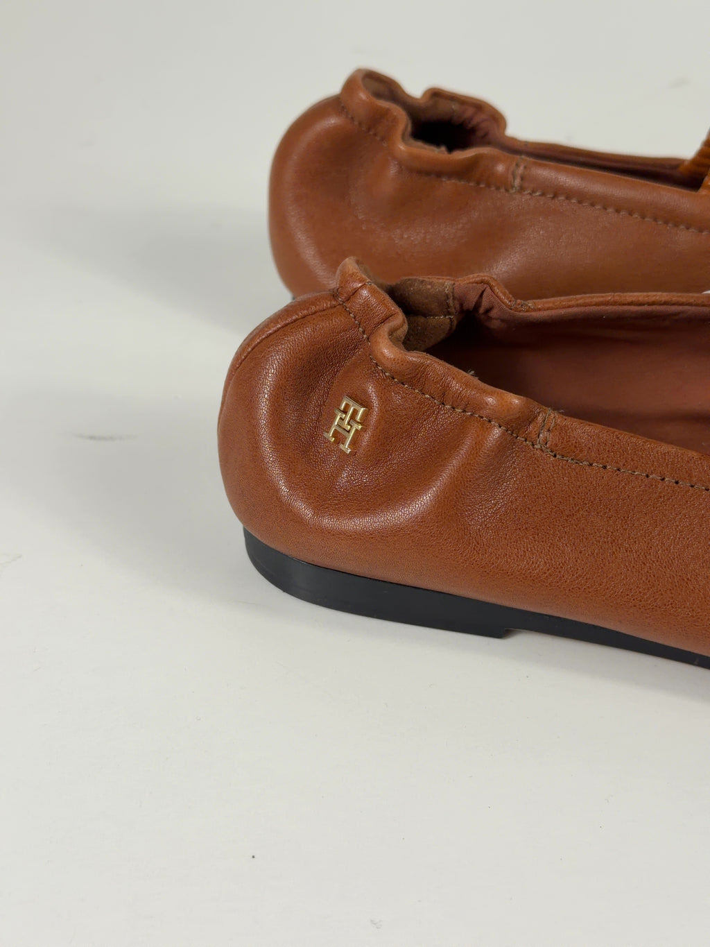 TOMMNY HILFIGER Brown TAN BROWN Leather Elasticated Strap Ballerinas, size UK 5 EU 38 👠 — view 8