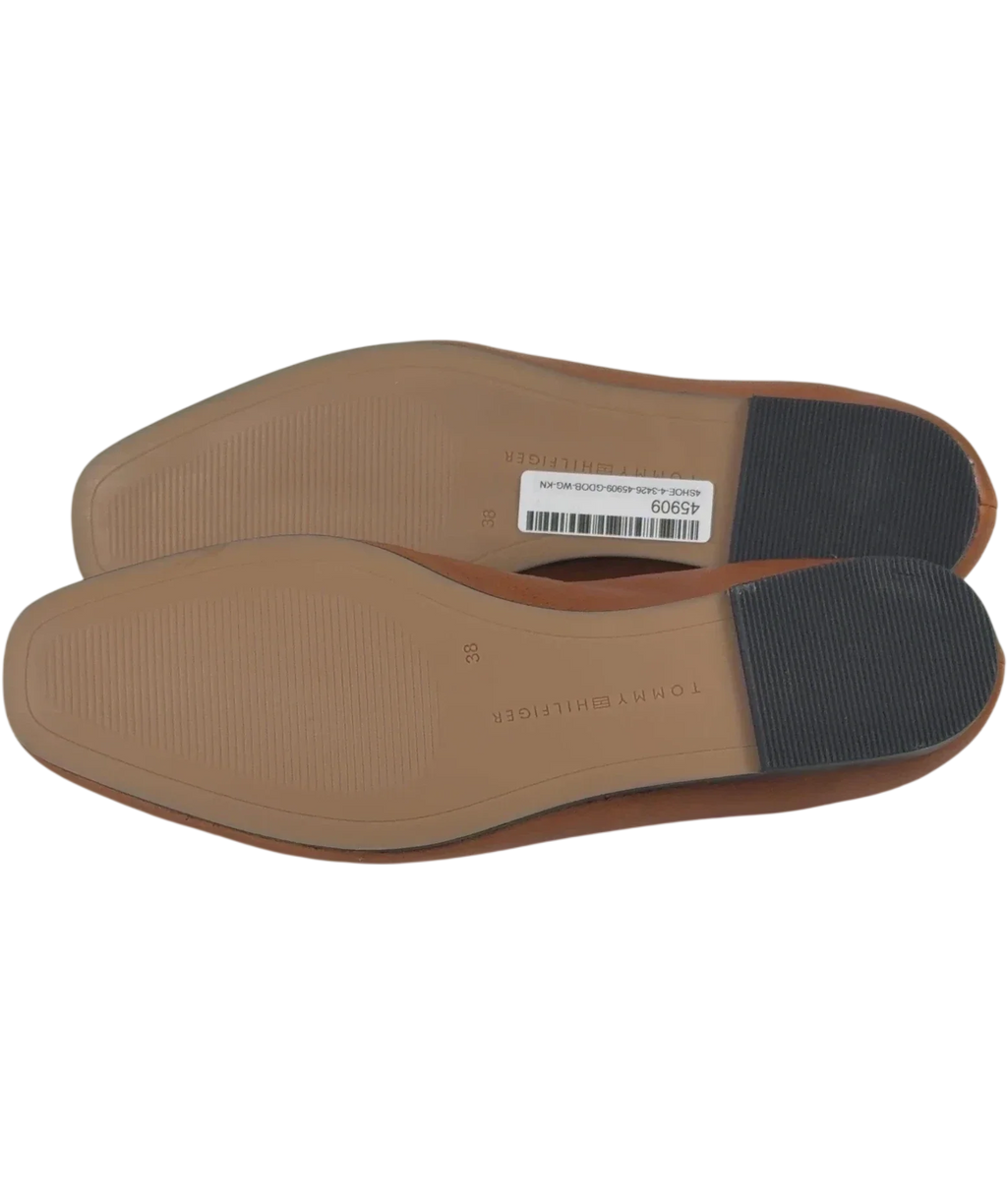 TOMMY HILFIGER Tan Brown Leather Elasticated Strap Ballerinas UK 5 EU 38 — Sole