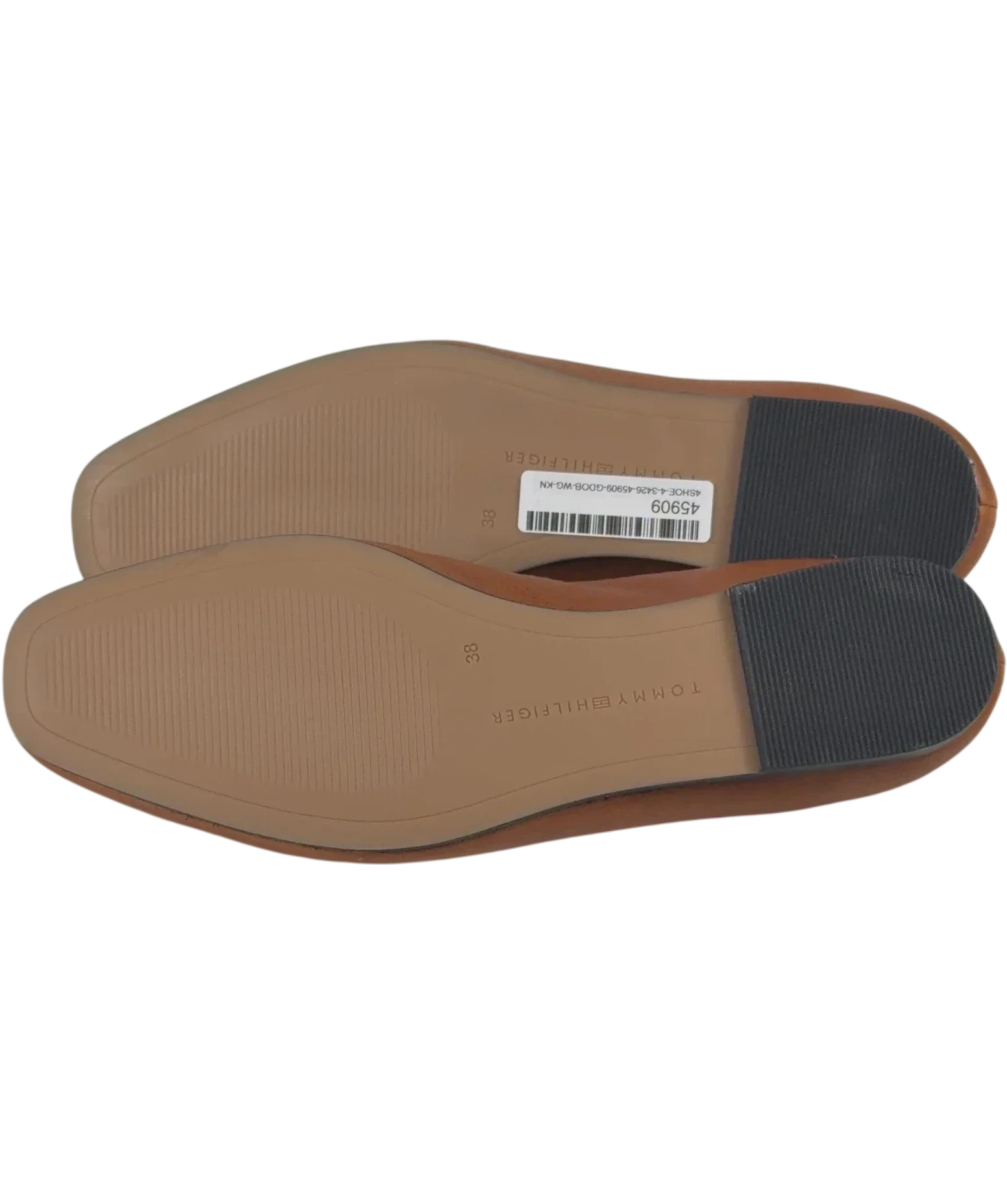 TOMMY HILFIGER Tan Brown Leather Elasticated Strap Ballerinas UK 5 EU 38 — Sole