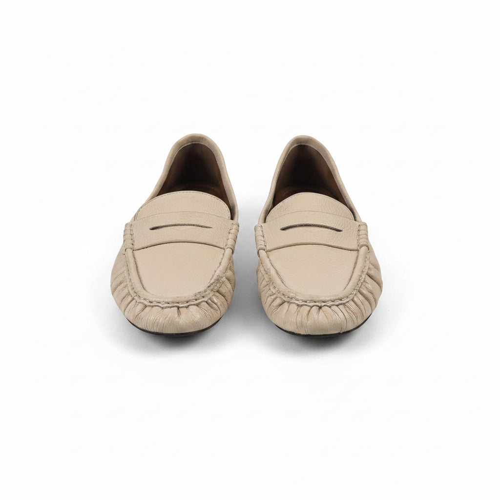 ZARA Cream RUCHED LEATHER LOAFERS, size UK 6 EU 39 👠 — detail