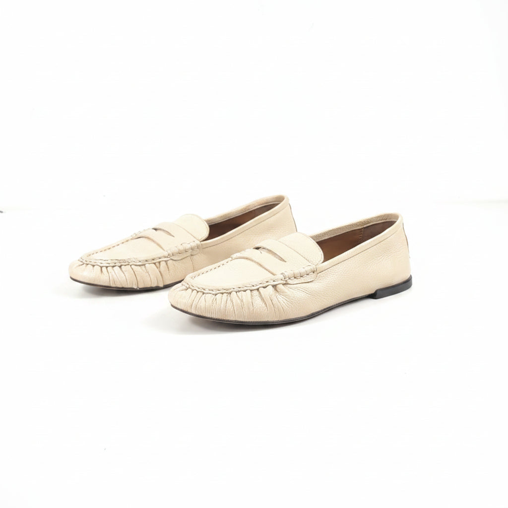 ZARA Cream RUCHED LEATHER LOAFERS, size UK 6 EU 39 👠 — label