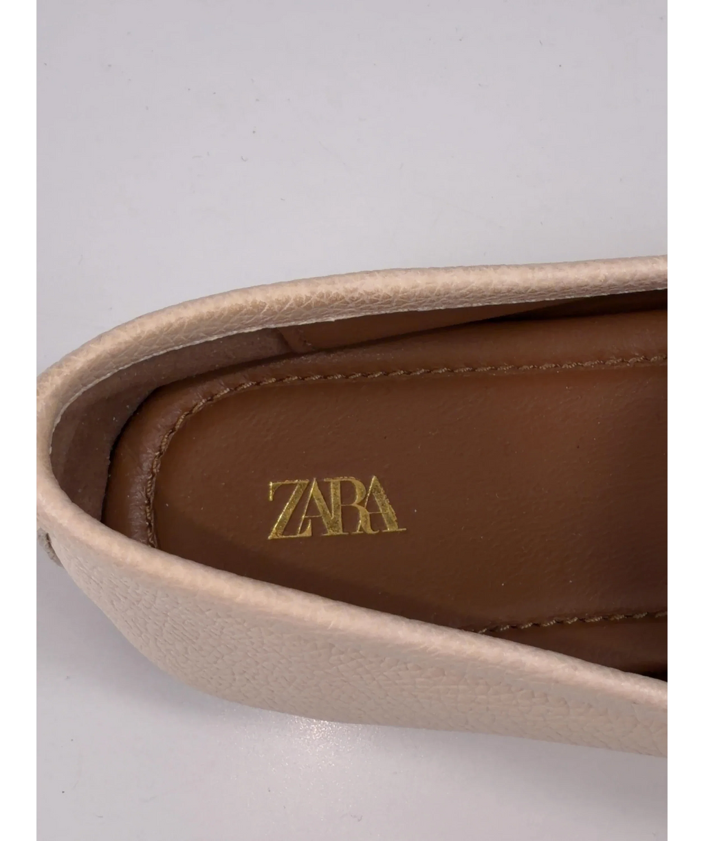 ZARA Cream RUCHED LEATHER LOAFERS, size UK 6 EU 39 👠 — care label