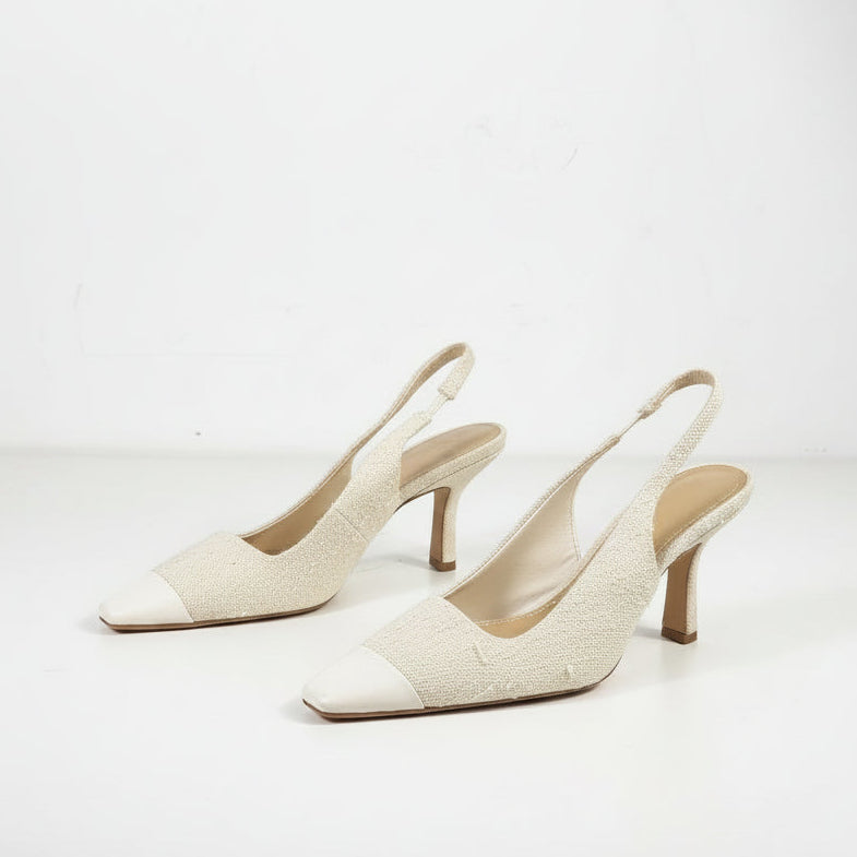 H&M Cream Textured slingbacks, size UK 5 EU 38 👠 — label