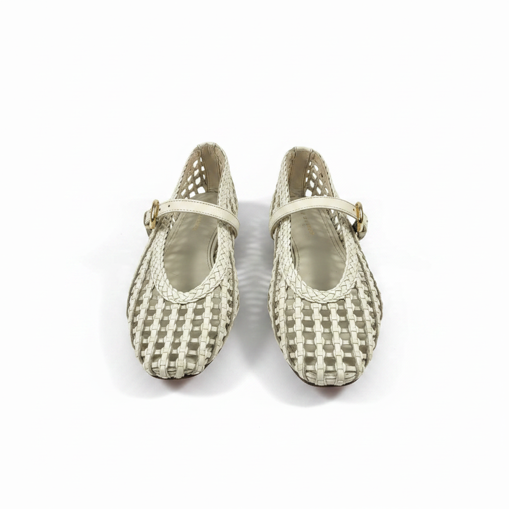TOMMY HILFIGIER Cream Woven Mary Jane Ballerinas UK 5 EU 38