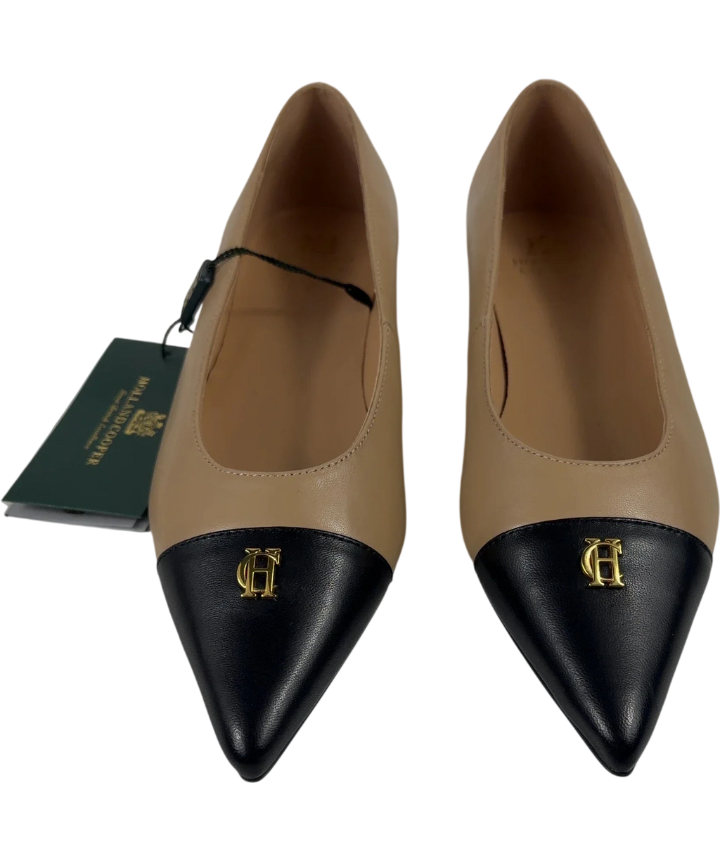 HOLLAND COOPER Nude Pointed Ballet Shoe Nude / Black, size UK 6 EU 39 👠 — detail