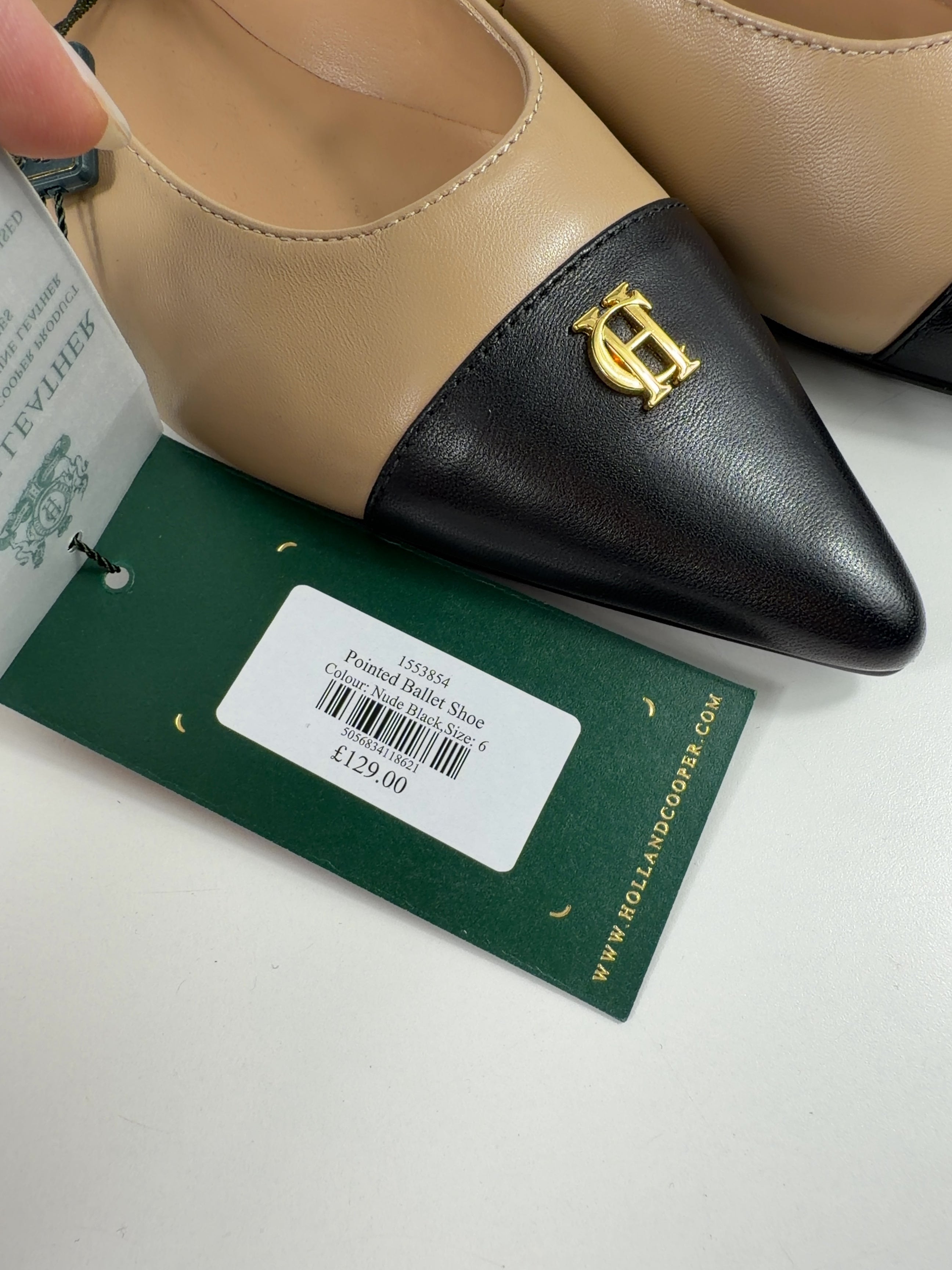 HOLLAND COOPER Nude Pointed Ballet Shoe Nude / Black, size UK 6 EU 39 👠 — additional view