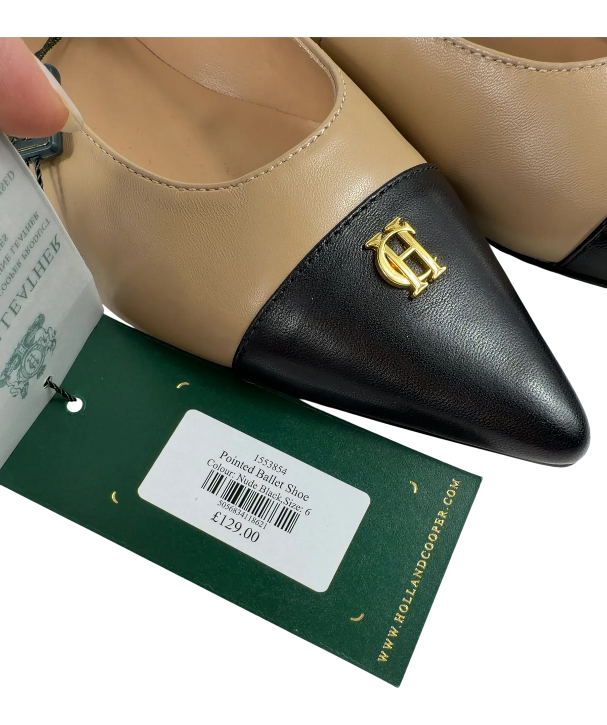 HOLLAND COOPER Pointed Ballet Shoe Nude / Black UK 6 EU 39 — Extra shot