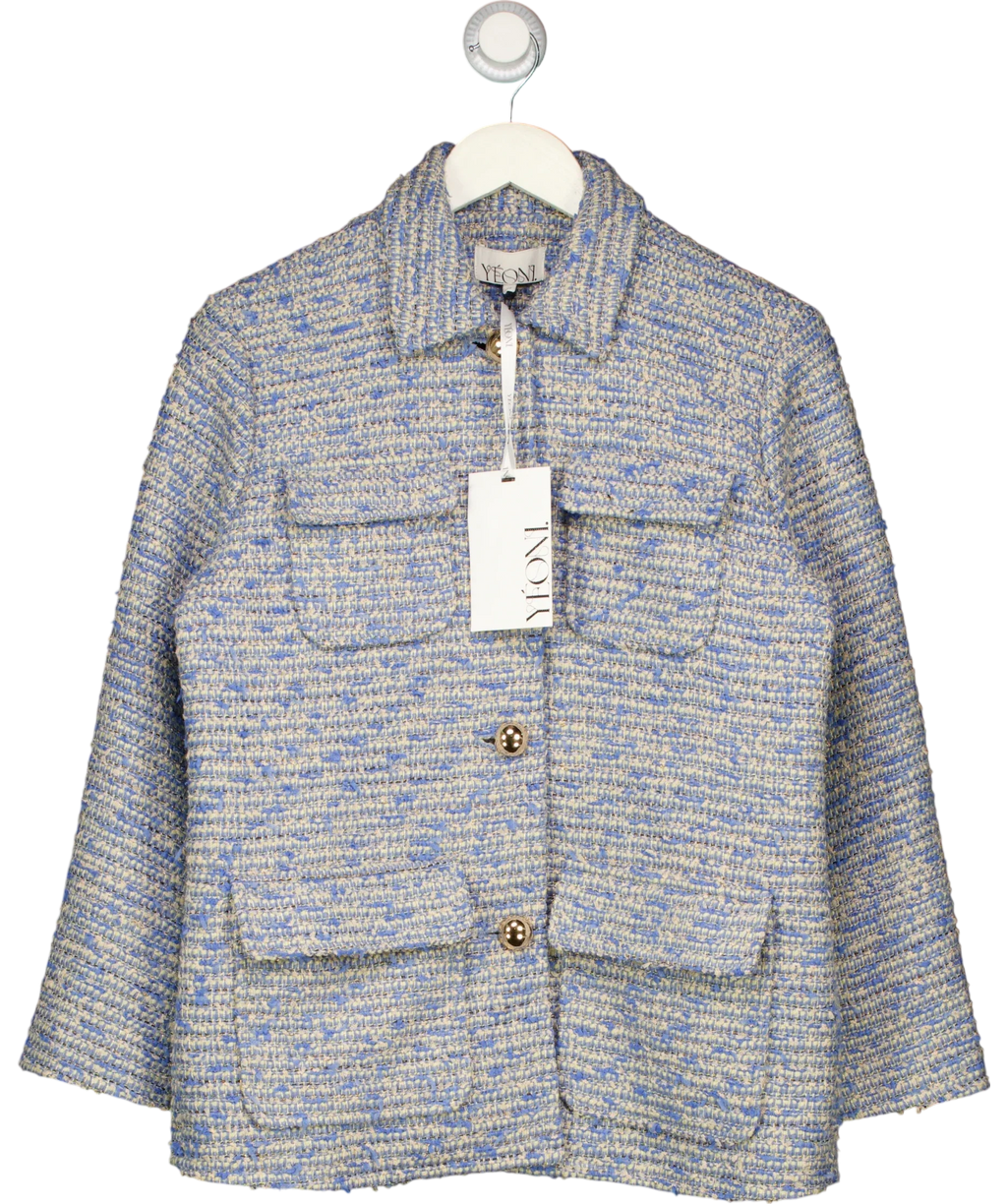 YEONI Blue . Lula Tweed Utility Shirt Jacket Blue, size UK M — front