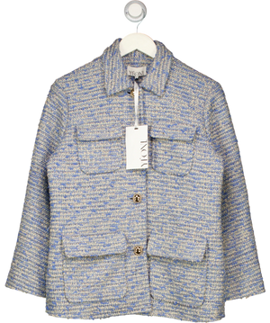 YEONI . Lula Tweed Utility Shirt Jacket Blue UK M