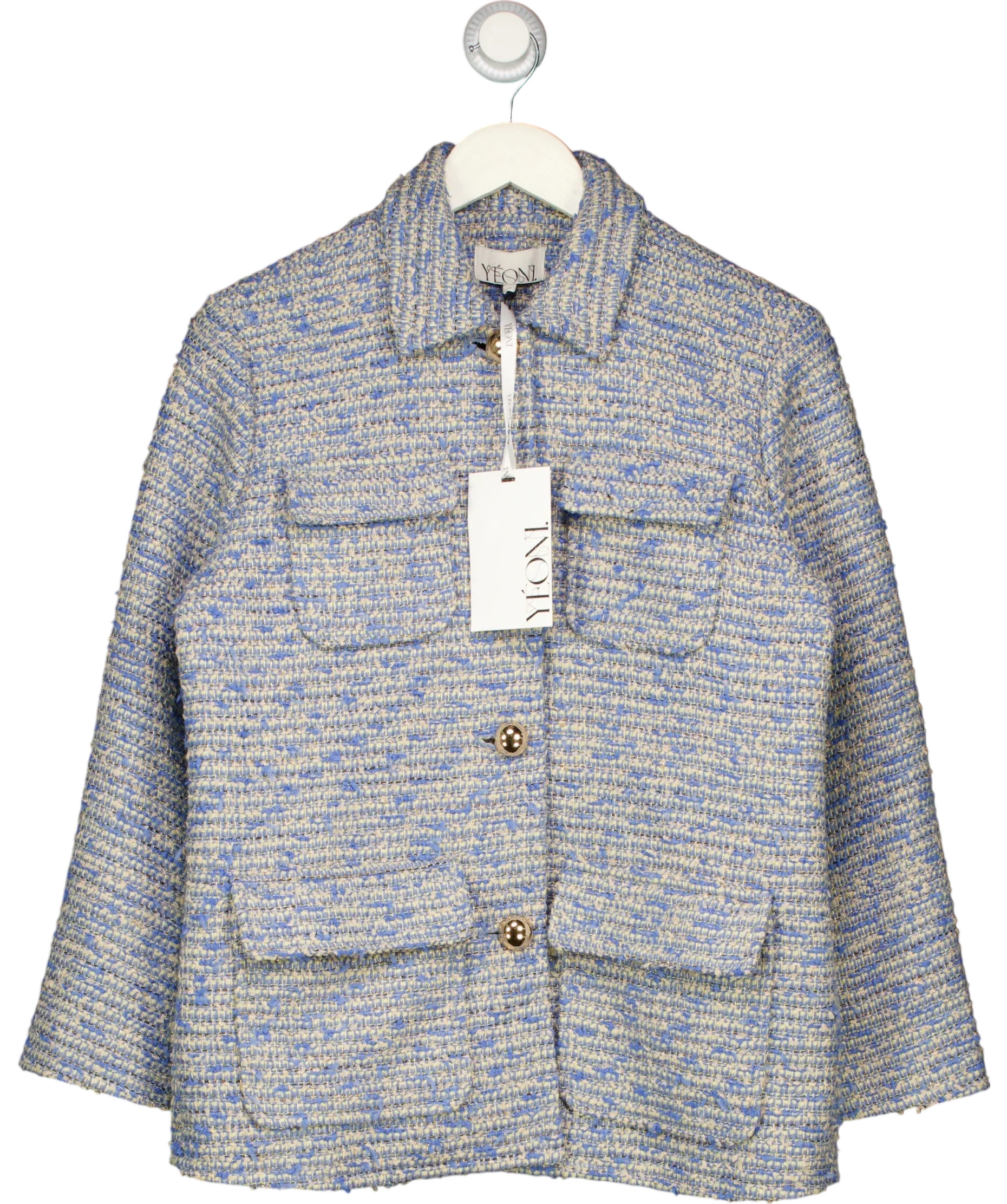 YEONI Blue . Lula Tweed Utility Shirt Jacket Blue, size UK M — front