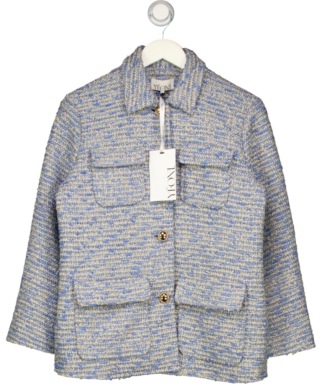YEONI Blue . Lula Tweed Utility Shirt Jacket Blue, size UK M — front