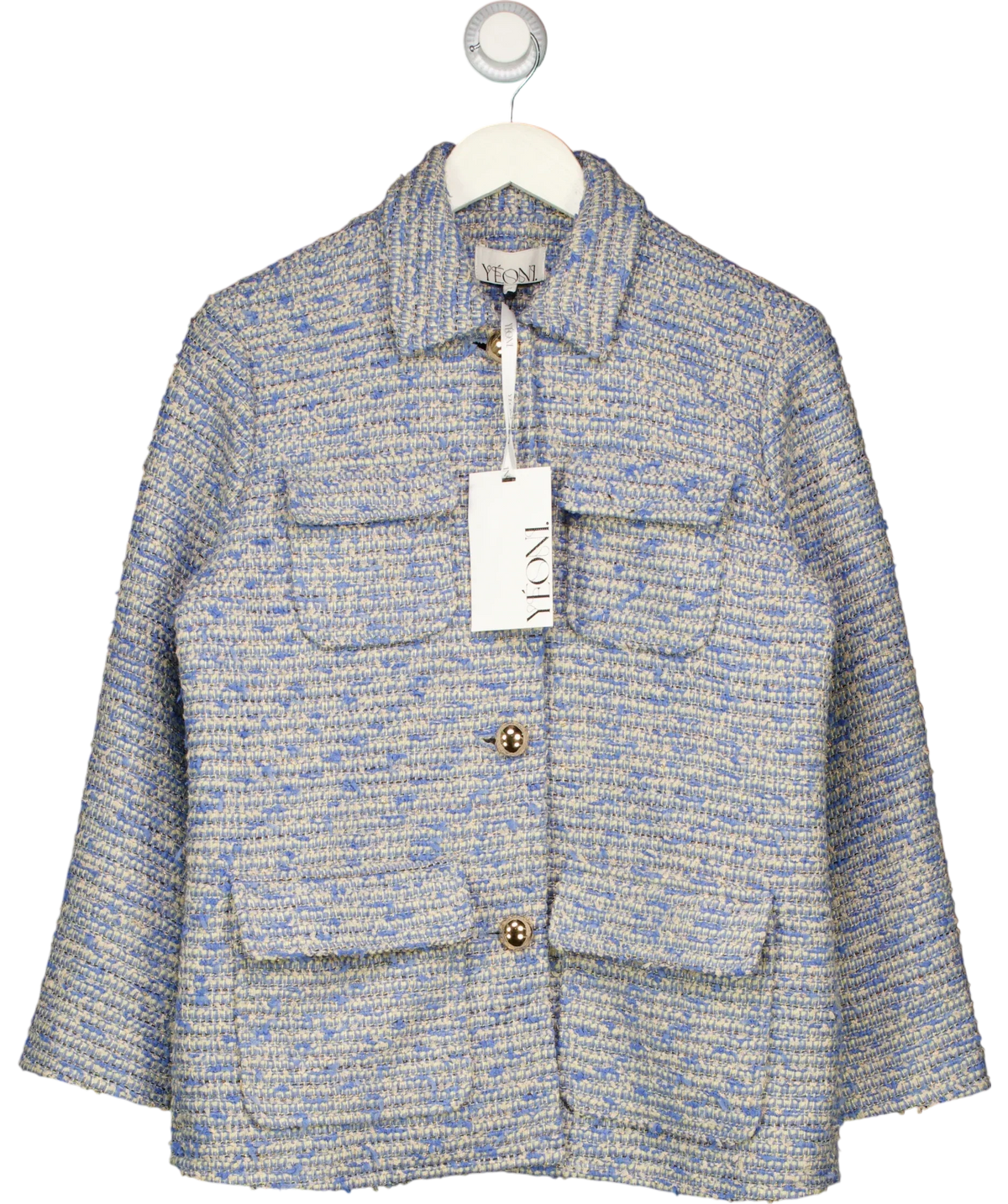 YEONI Blue . Lula Tweed Utility Shirt Jacket Blue, size UK M — front