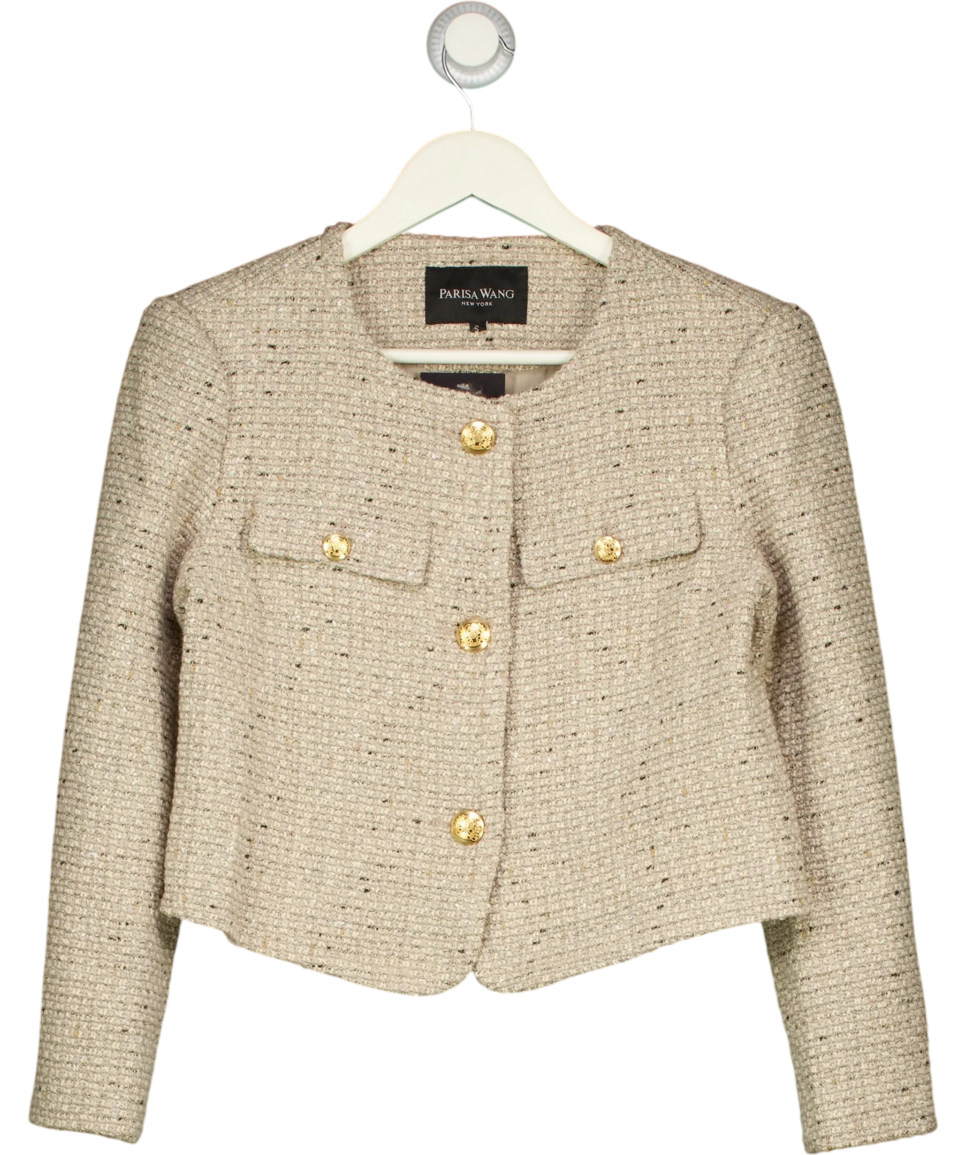 PARISA WANG Beige Cropped Tweed Jacket Beige, size UK S — front