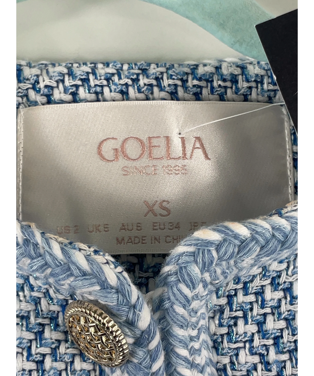 GOELIA Blue Round Neck TWEED Jacket Blue/White, size UK XS — detail