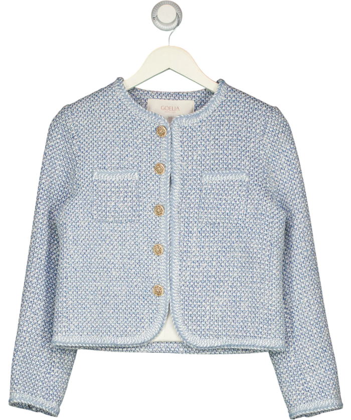 GOELIA Blue Round Neck Tweed Jacket Blue/white UK XS