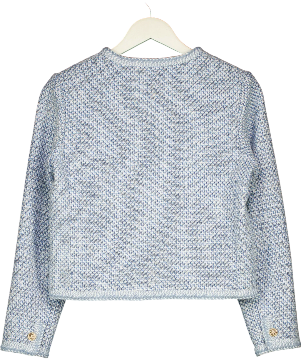 GOELIA Blue Round Neck TWEED Jacket Blue/White, size UK XS — back