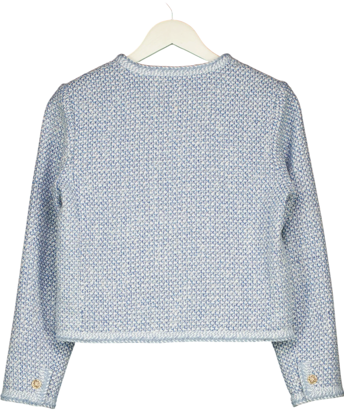 GOELIA Blue Round Neck TWEED Jacket Blue/White, size UK XS — back