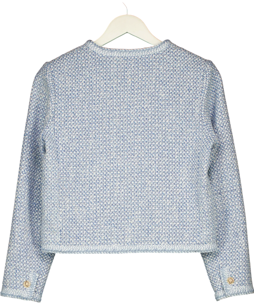 GOELIA Blue Round Neck TWEED Jacket Blue/White, size UK XS — back