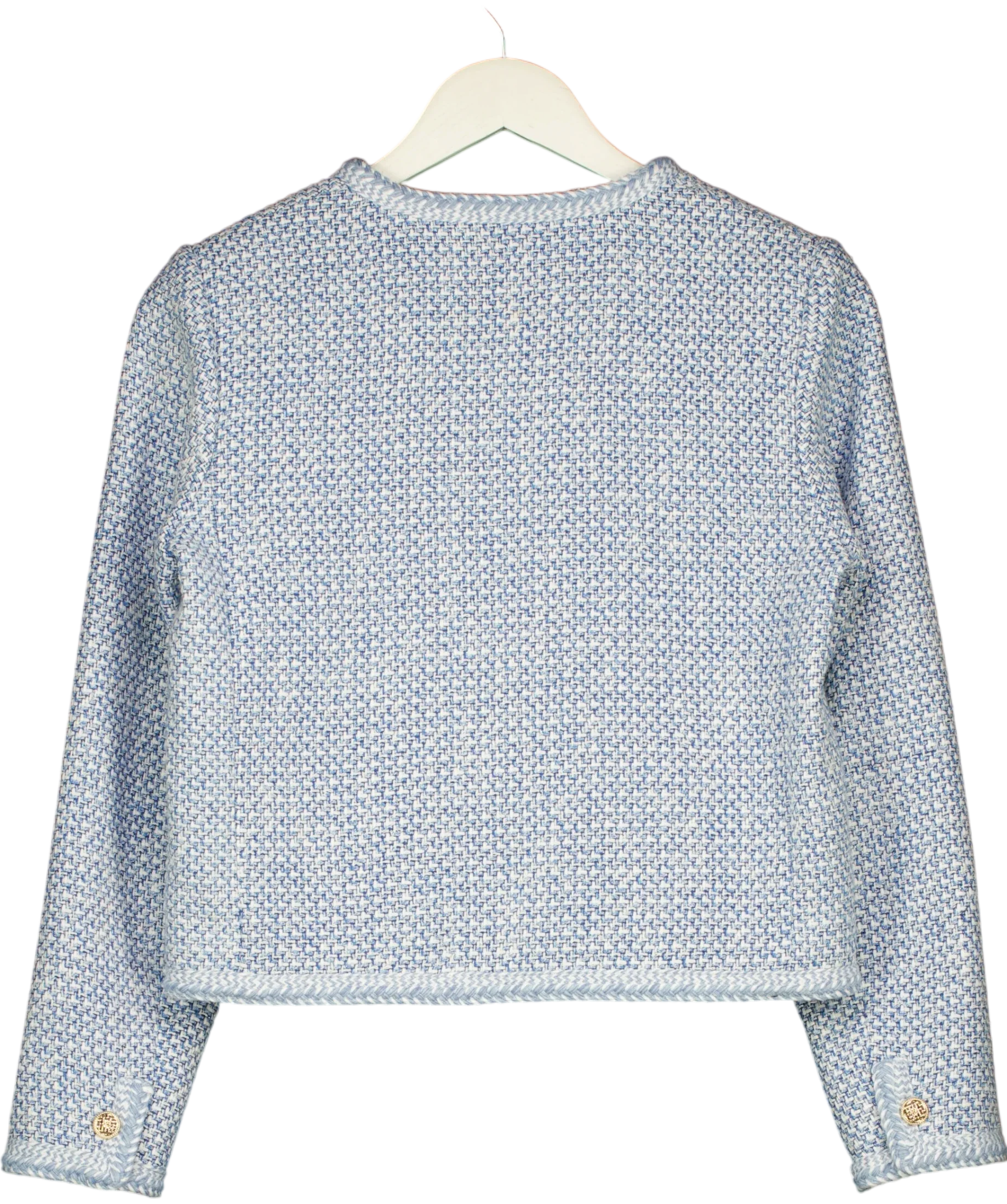 GOELIA Blue Round Neck TWEED Jacket Blue/White, size UK XS — back