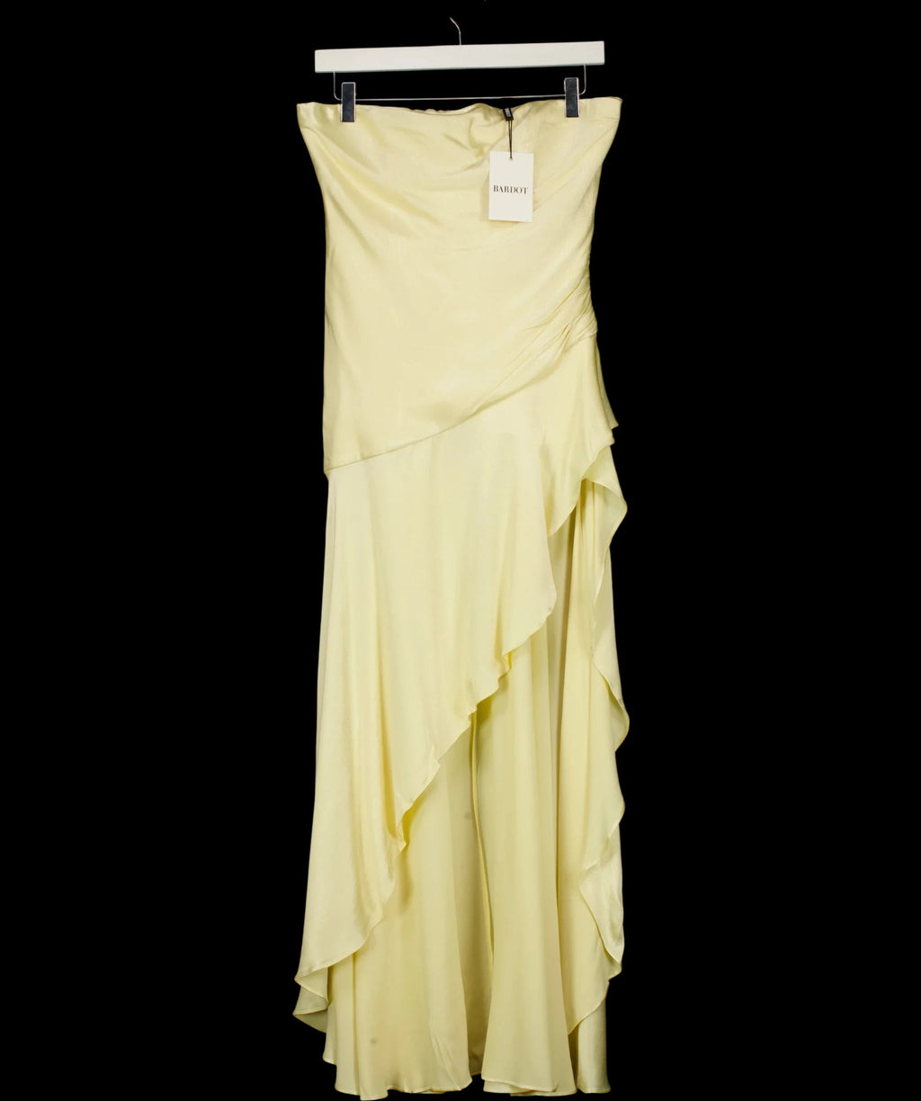 Bardot Yellow Lorenza Asymmetric Ruffle Midi Dress Buttercup Yellow, size UK 8 — detail