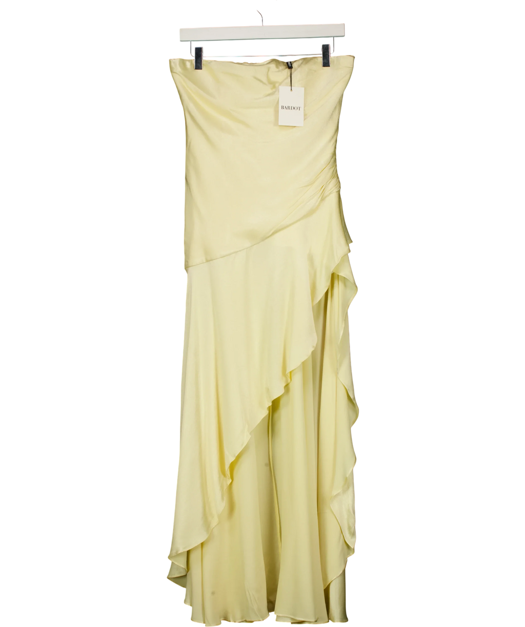 Bardot Yellow Lorenza Asymmetric Ruffle Midi Dress Buttercup Yellow, size UK 8 — front