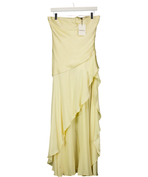 Bardot Lorenza Asymmetric Ruffle Midi Dress Buttercup Yellow UK 8