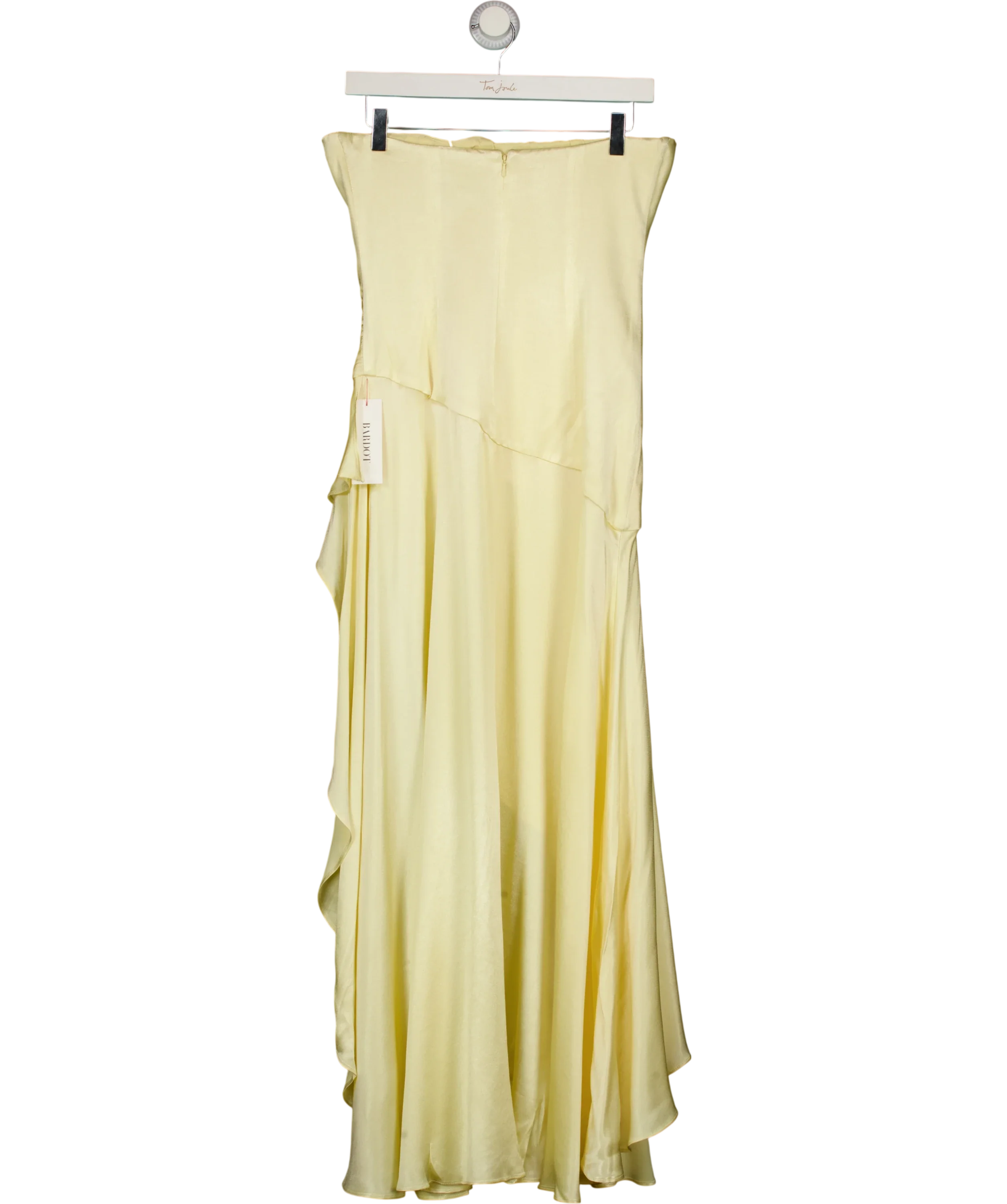 Bardot Yellow Lorenza Asymmetric Ruffle Midi Dress Buttercup Yellow, size UK 8 — back
