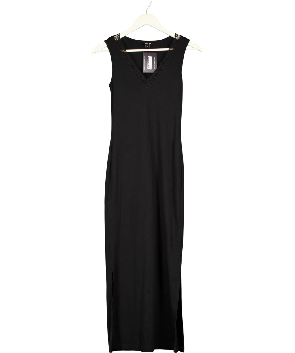 Saint + Sofia Black Andie Lace Trim Sleeveless Maxi Dress Black, size UK 6 — front