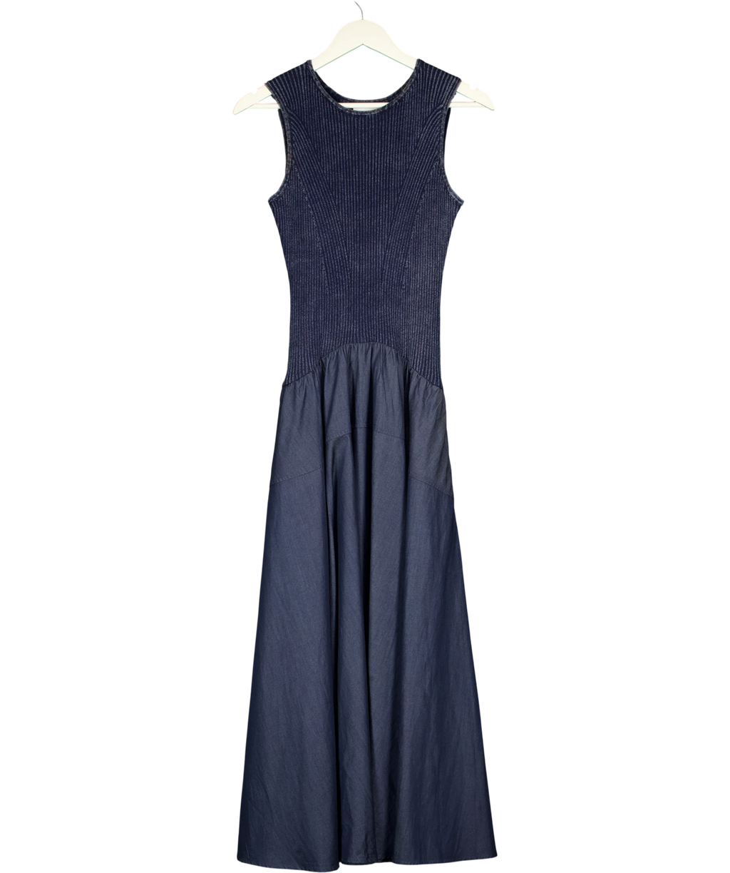 Fabrique Blue x Rebekka Bach Keira Sleeveless Panel Maxi Dress Washed Blue Denim, size UK S — front