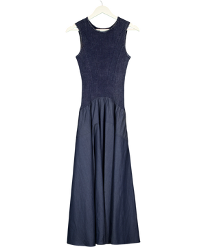 Fabrique X Rebekka Bach Keira Sleeveless Panel Maxi Dress Washed Blue Denim UK S