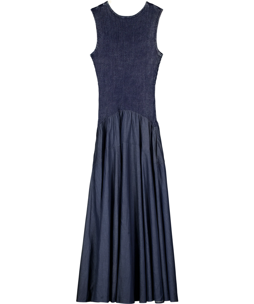 Fabrique Blue x Rebekka Bach Keira Sleeveless Panel Maxi Dress Washed Blue Denim, size UK S — back