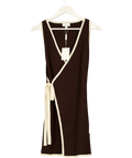 PRETTY LAVISH Brown Olive Contrast Wrap Knit Mini Dress Chocolate brown, size UK S — front
