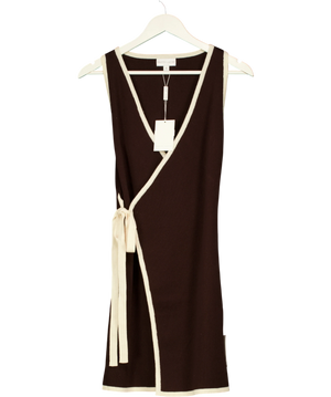 PRETTY LAVISH Olive Contrast Wrap Knit Mini Dress Chocolate Brown UK S