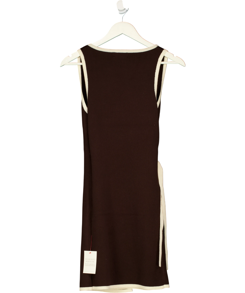 PRETTY LAVISH Brown Olive Contrast Wrap Knit Mini Dress Chocolate brown, size UK S — back