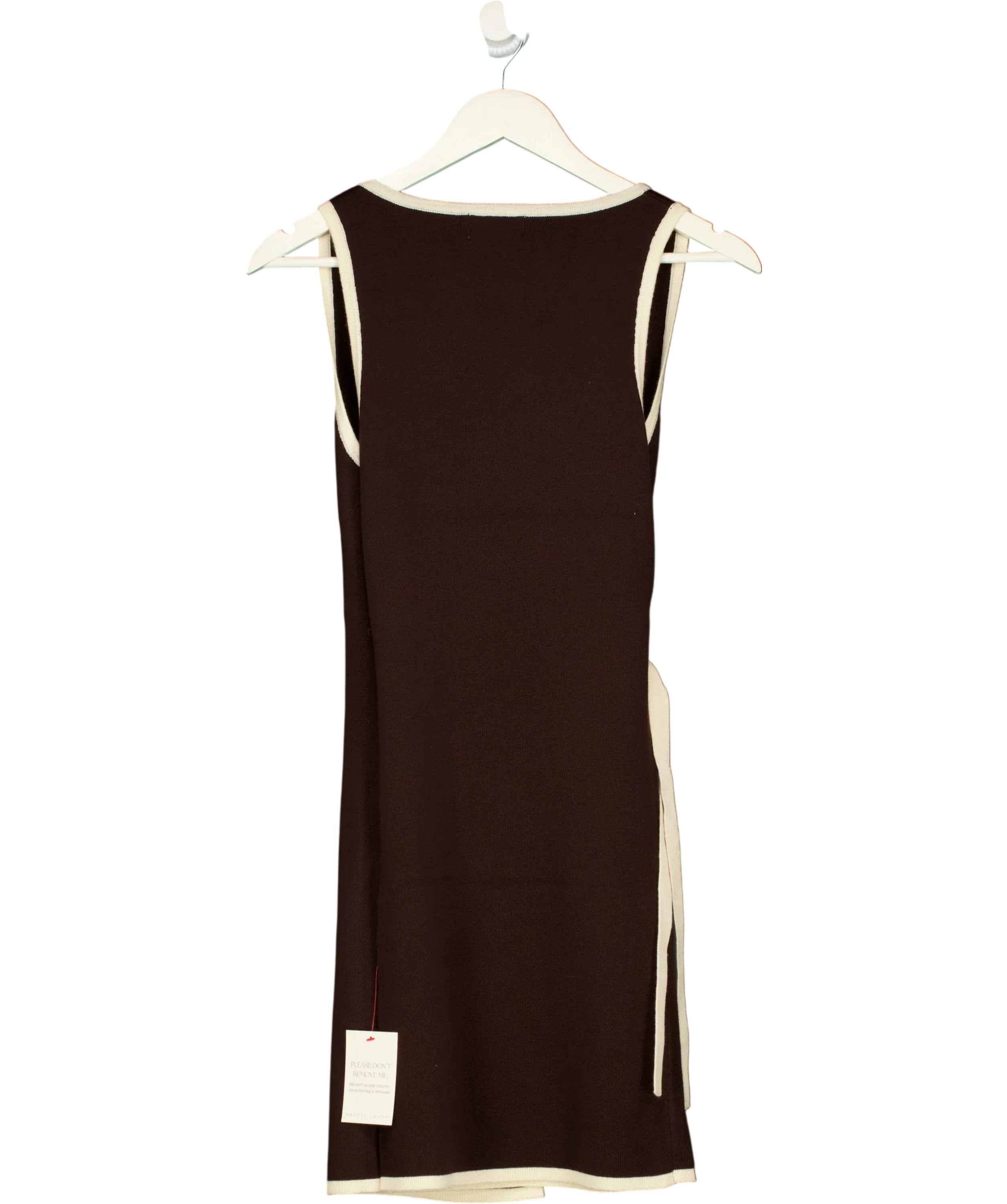 PRETTY LAVISH Brown Olive Contrast Wrap Knit Mini Dress Chocolate brown, size UK S — back