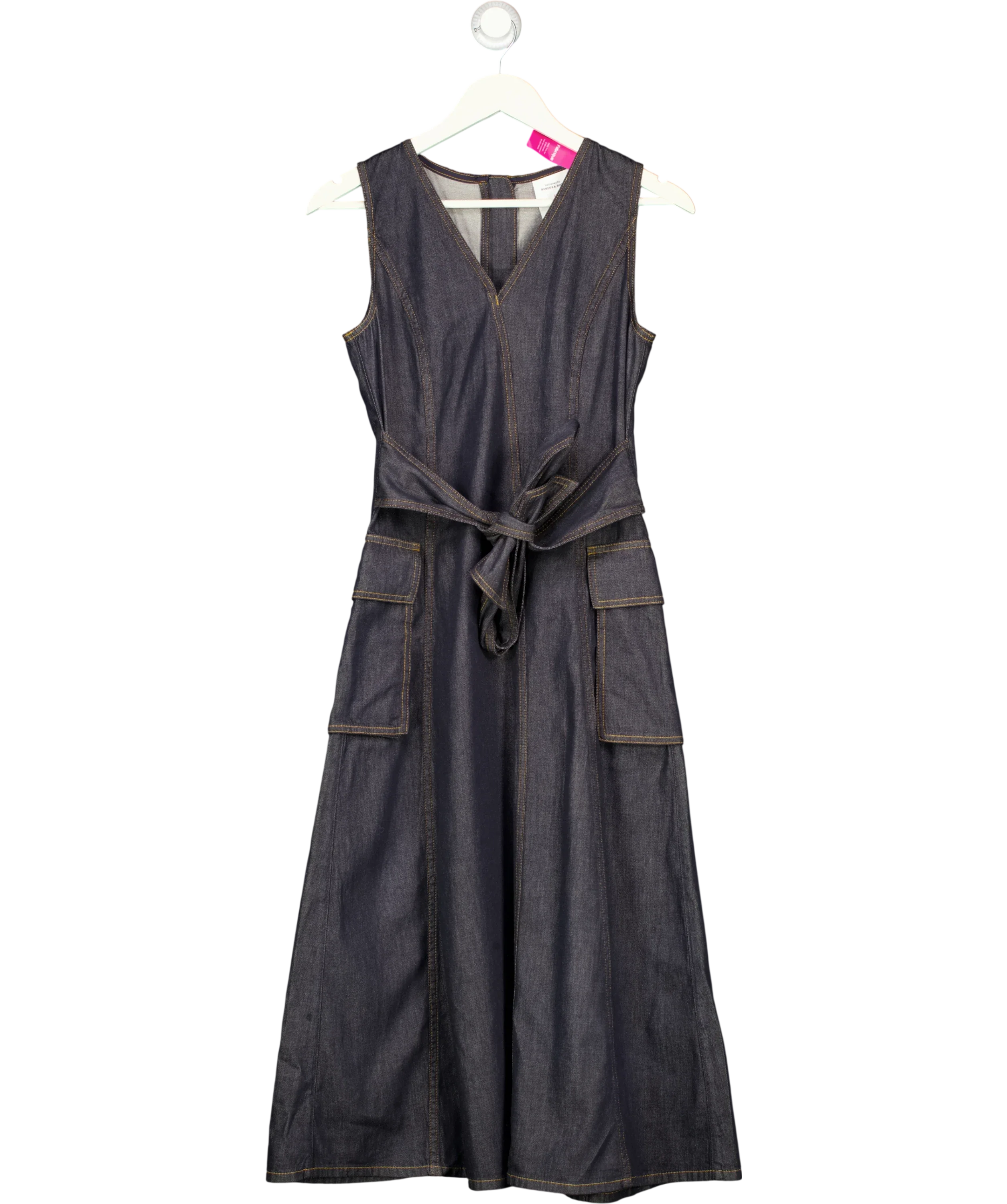 Fabrique Blue x Rebekka Bach Sadie Lightweight Washed Sleeveless A-line Dress Indigo Denim, size UK S — front