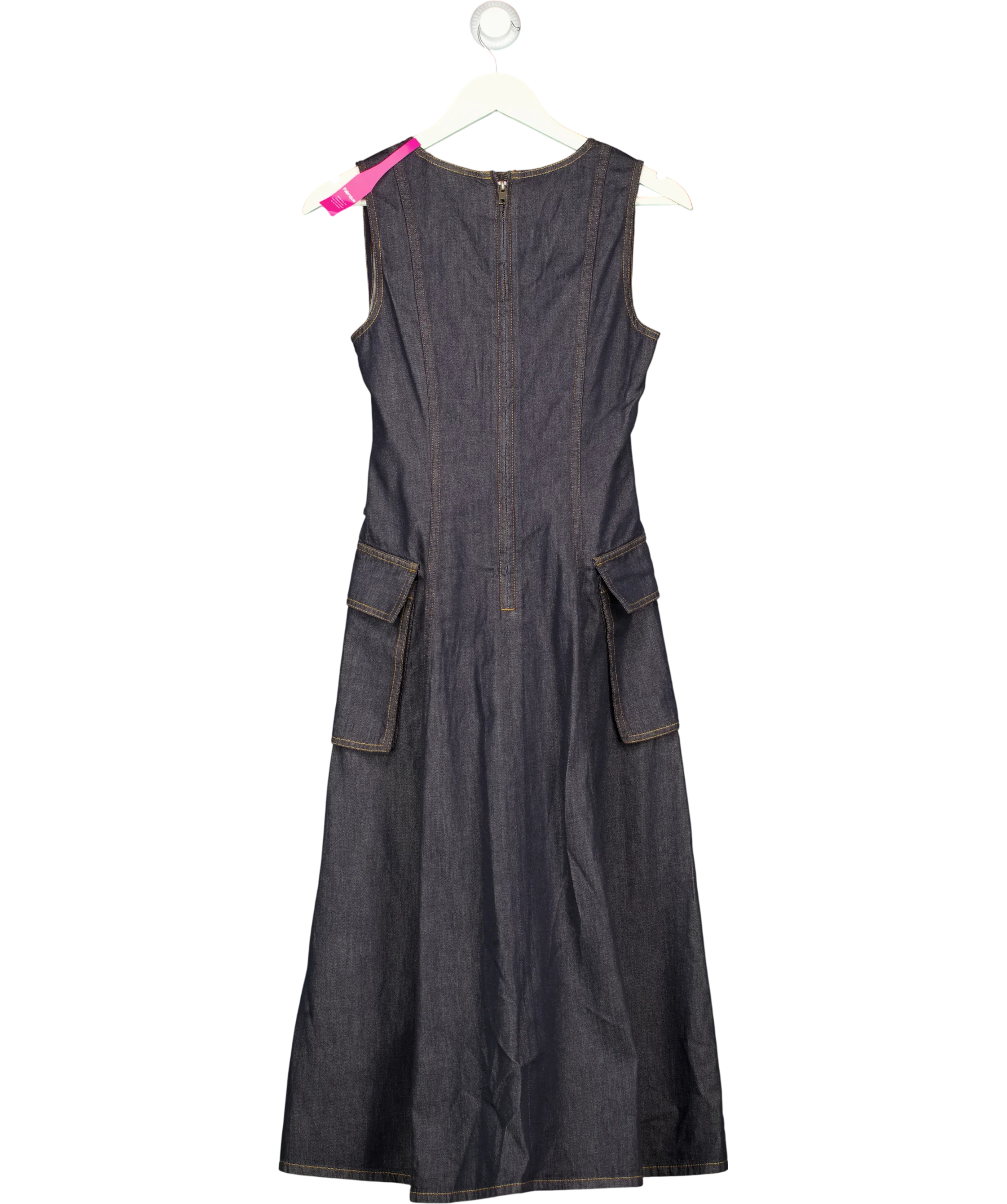 Fabrique Blue x Rebekka Bach Sadie Lightweight Washed Sleeveless A-line Dress Indigo Denim, size UK S — back