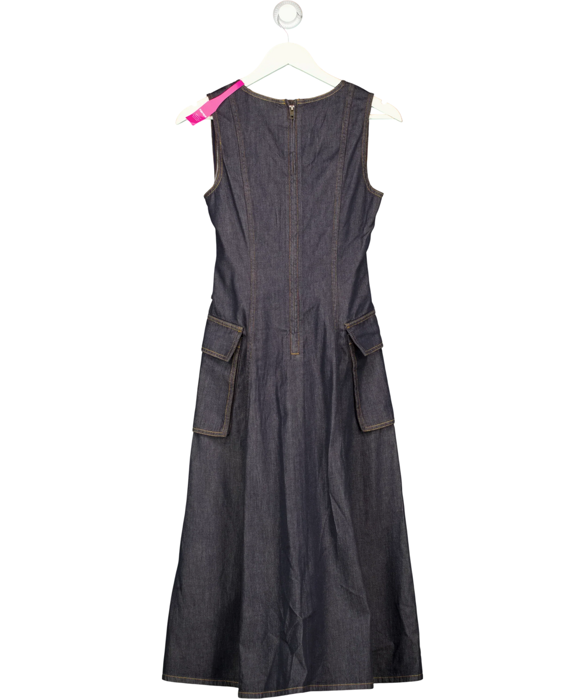Fabrique Blue x Rebekka Bach Sadie Lightweight Washed Sleeveless A-line Dress Indigo Denim, size UK S — back